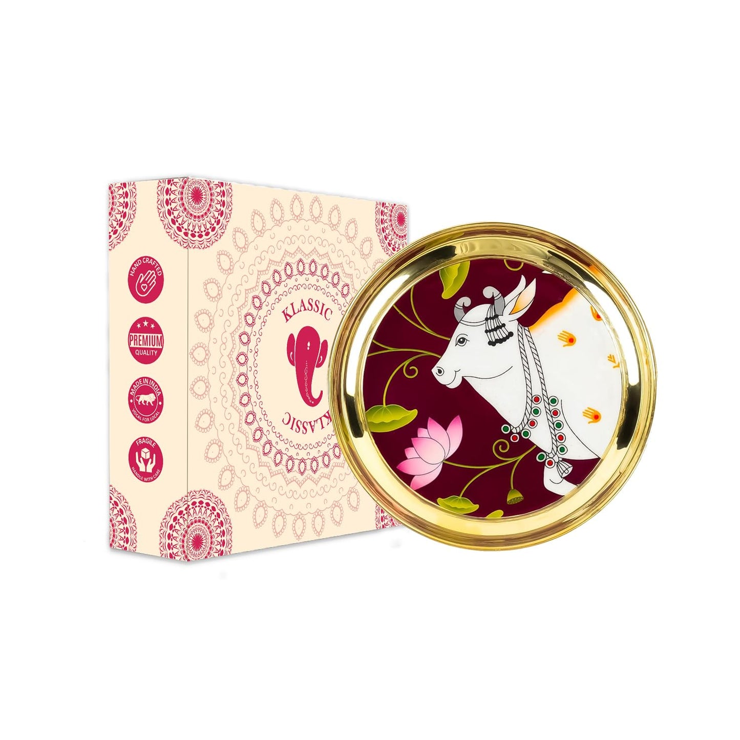 Klassic 8 Inch Brass Pooja Thali for Mandir, Bhog, Diwali, Wedding & Return Gift