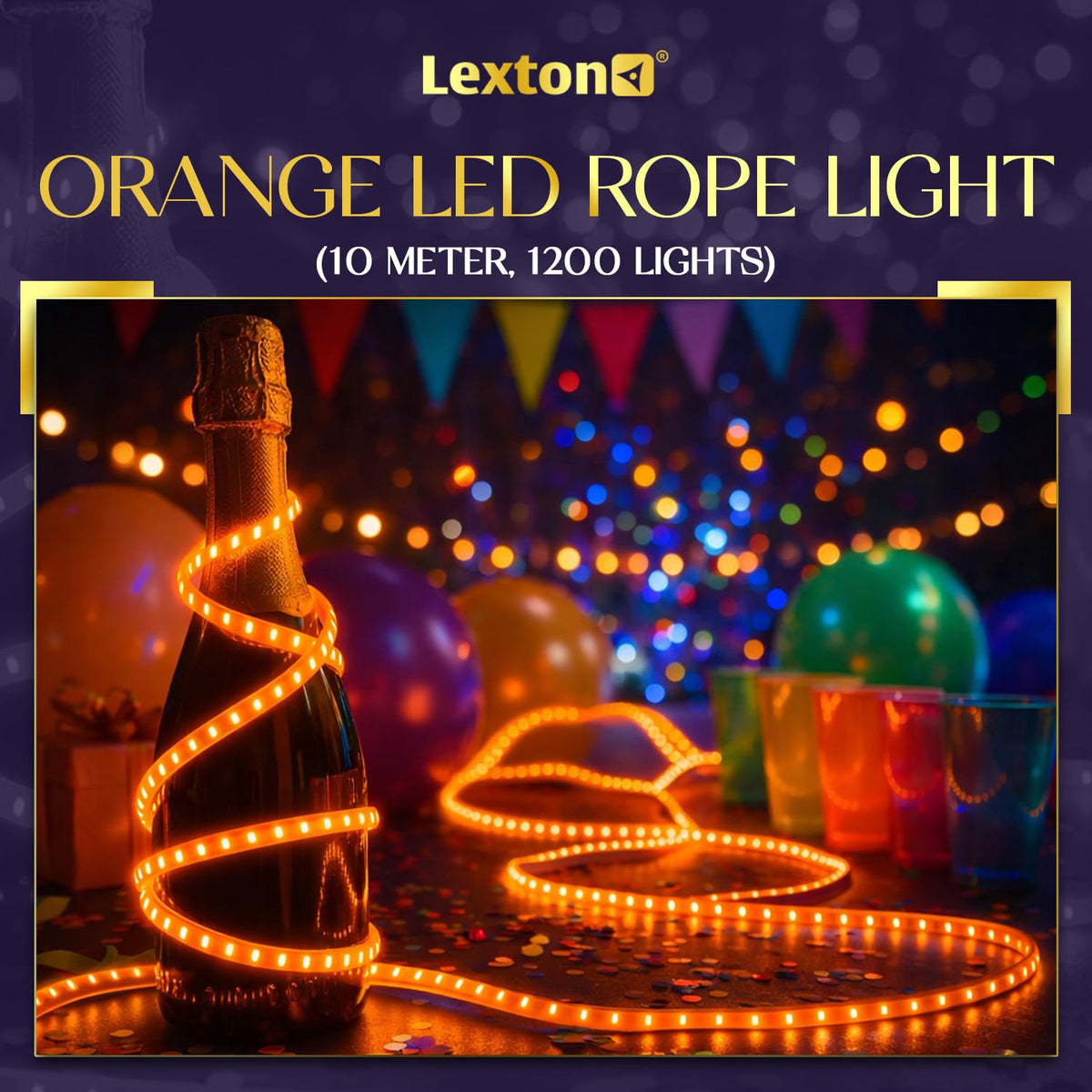 Lexton 10M Orange LED Rope Light with 1200 LEDs