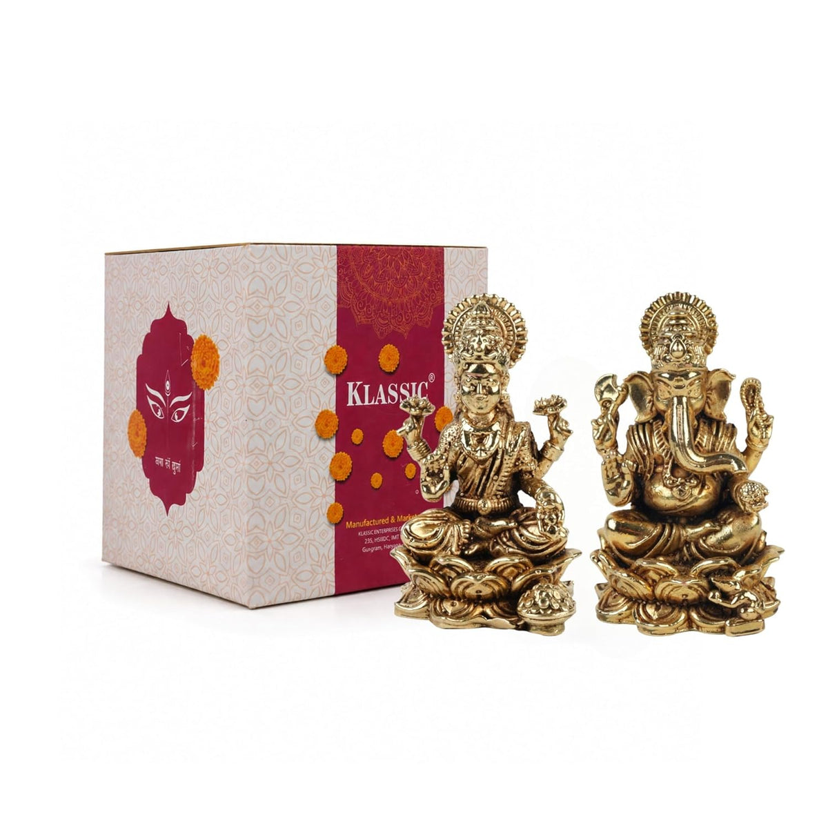 Klassic 1.5 Inch Pure Brass Ganesha & Lakshmi Idol Set | Pooja Murti Combo