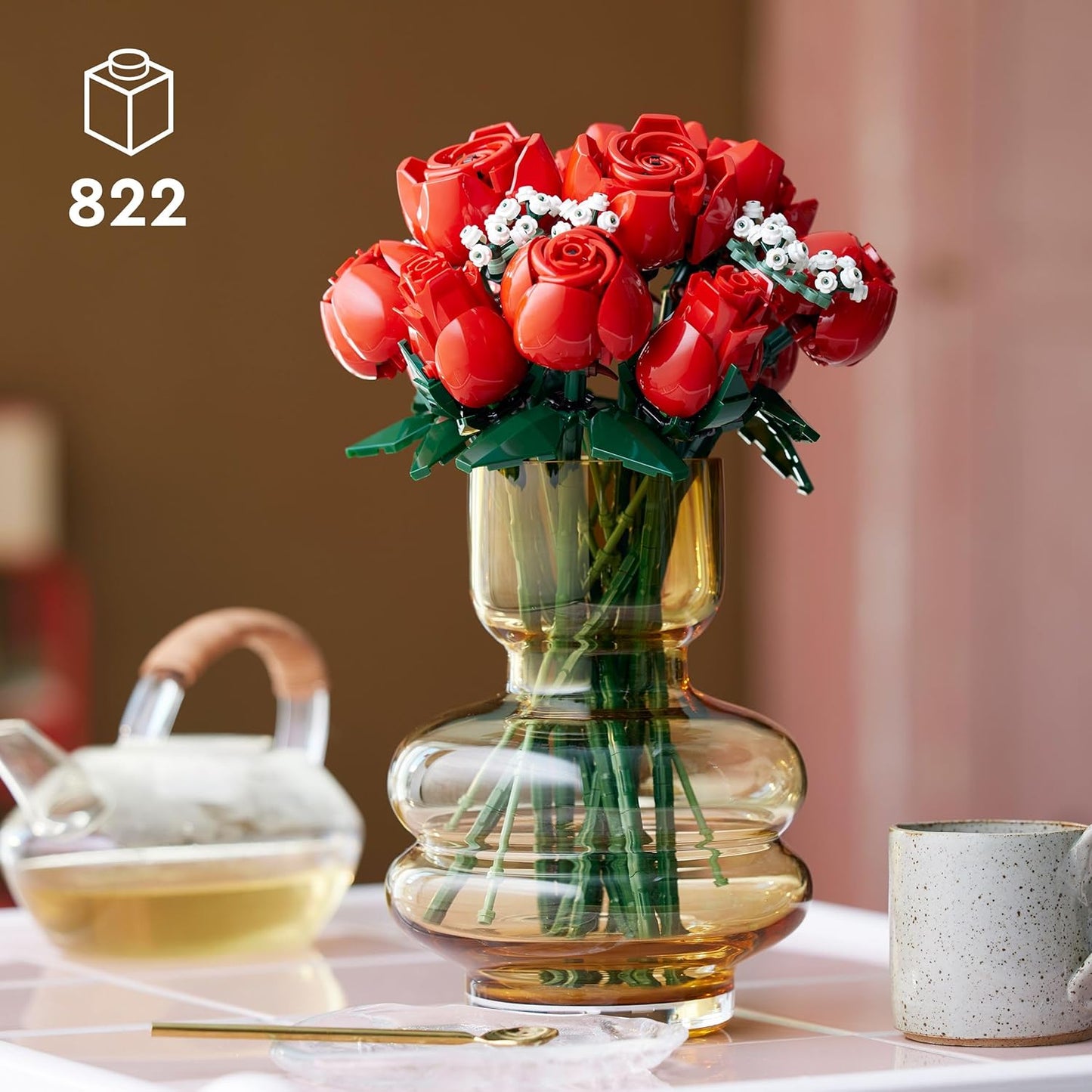 LEGO Rose Bouquet Flower Building Set for Adults, Decorative Gift, 822 Pcs (Box Condition Damaged, Product Fine)