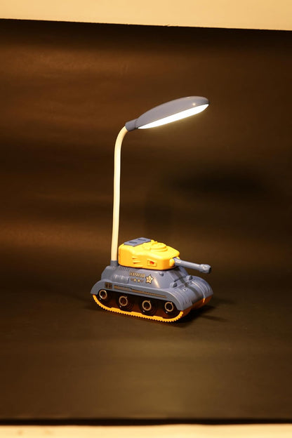Lexton 11.5-Inch Rechargeable Tank LED Table Lamp | 360° Rotatable Desk Lamp with Pen & Phone Holder