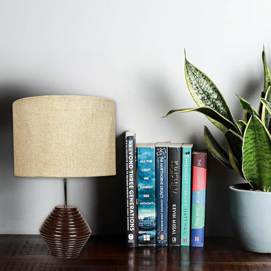 Lexton Wood Haven Table Lamp with pot-shaped jute shade (Blub Not Included)
