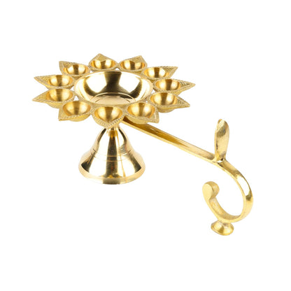 Klassic 9 Inch Brass Aarti Diya with 11 Small Batti & 1 Big Batti for Mandir, Aarti & Puja