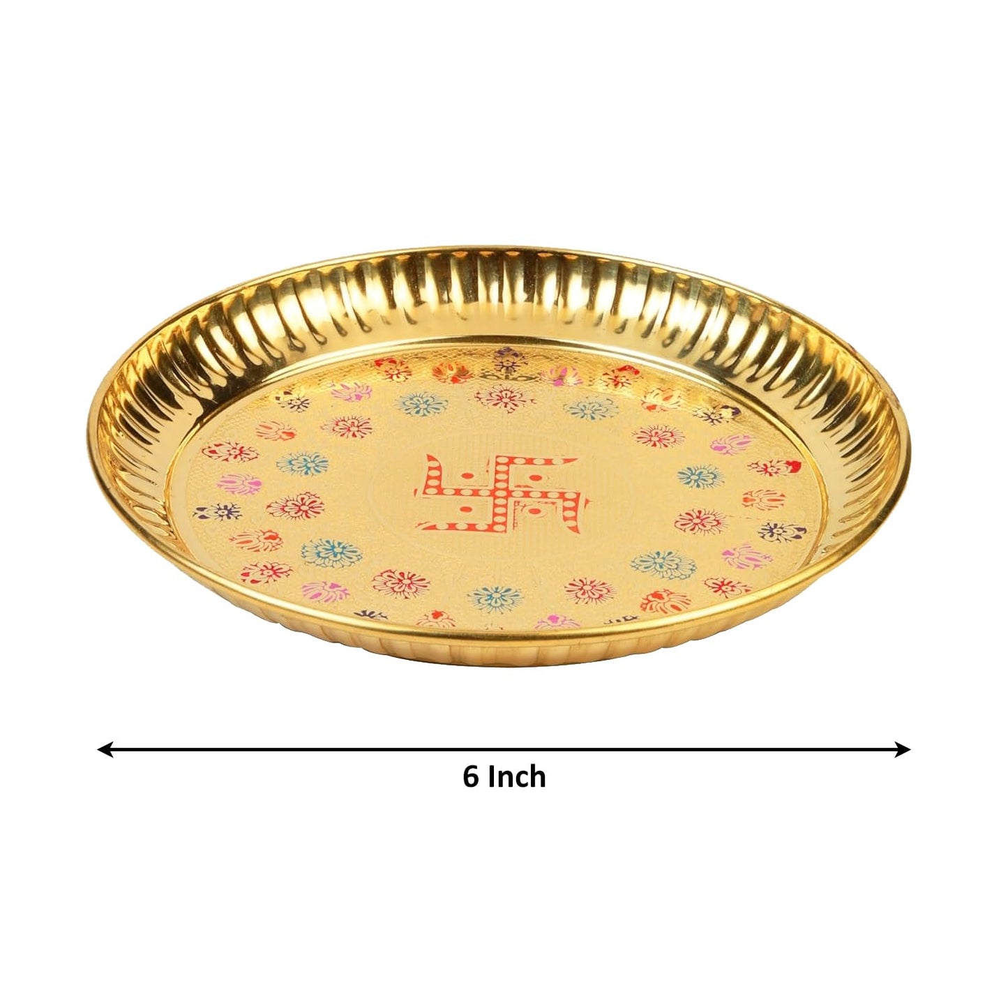 Klassic 6 Inch Pure Brass Swastik Design Puja Thali