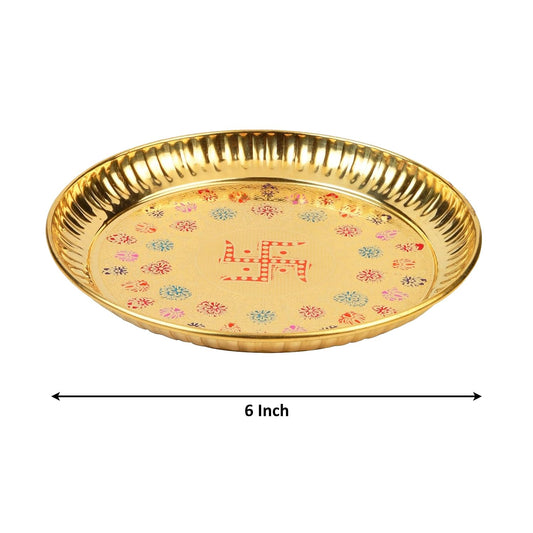 Klassic 6 Inch Pure Brass Swastik Design Puja Thali