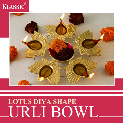 Klassic 5 Lotus Diya Shape Urli Bowl Gold iCraft by Eagle