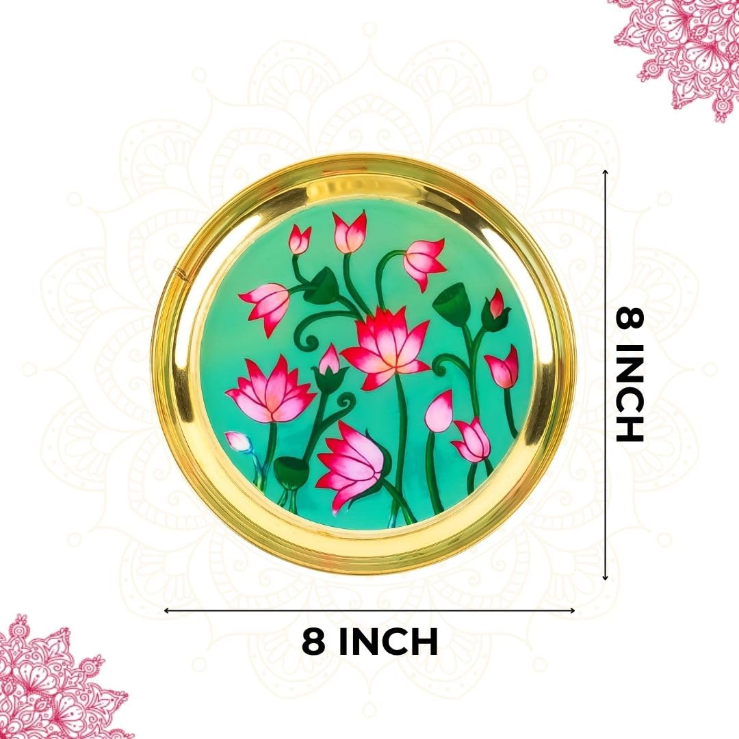 Klassic 8-Inch Handcrafted Brass Lotus Aarti Thali | Decorative Puja Plate