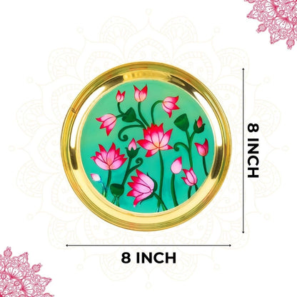 Klassic 8-Inch Handcrafted Brass Lotus Aarti Thali | Decorative Puja Plate