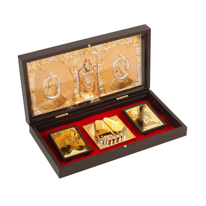 Klassic Lord Venkateswara Plastic Pooja Box with Charan Paduka & Gold Plated Frame