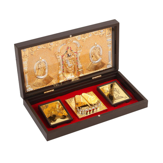 Klassic Lord Venkateswara Plastic Pooja Box with Charan Paduka & Gold Plated Frame