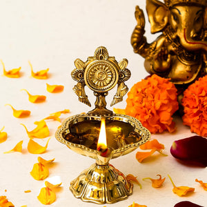 
                  
                    Klassic Elegant Designer Chakra Brass Diya Brass, Pooja Lamp | Best for Pooja Purposes, Diwali Festival Temple Decoration (Pack of 1, Gold)
                  
                