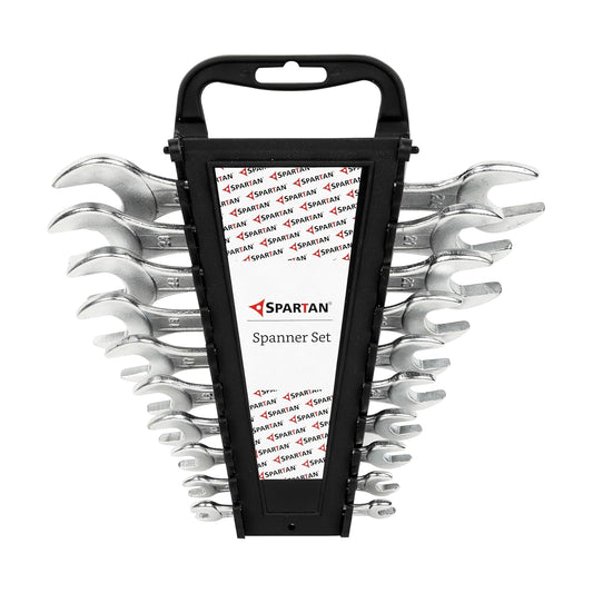 SPARTAN Carbon Steel Open Jaw Spanner Set/Wrench Set/Tool Kit Multipurpose Home Use and Professional Spanners Corrosion Resistant Chrome Plating DOE Jaw Spanners (Silver Set of 10)