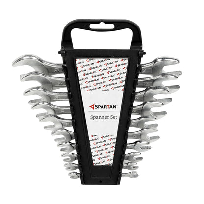 SPARTAN Carbon Steel Open Jaw Spanner Set/Wrench Set/Tool Kit Multipurpose Home Use and Professional Spanners, Corrosion Resistant Chrome Plating DOE Jaw Spanners (10 Piece)