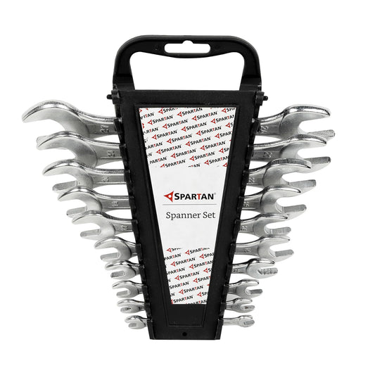 SPARTAN Carbon Steel Open Jaw Spanner Set/Wrench Set/Tool Kit Multipurpose Home Use and Professional Spanners, Corrosion Resistant Chrome Plating DOE Jaw Spanners (10 Piece)