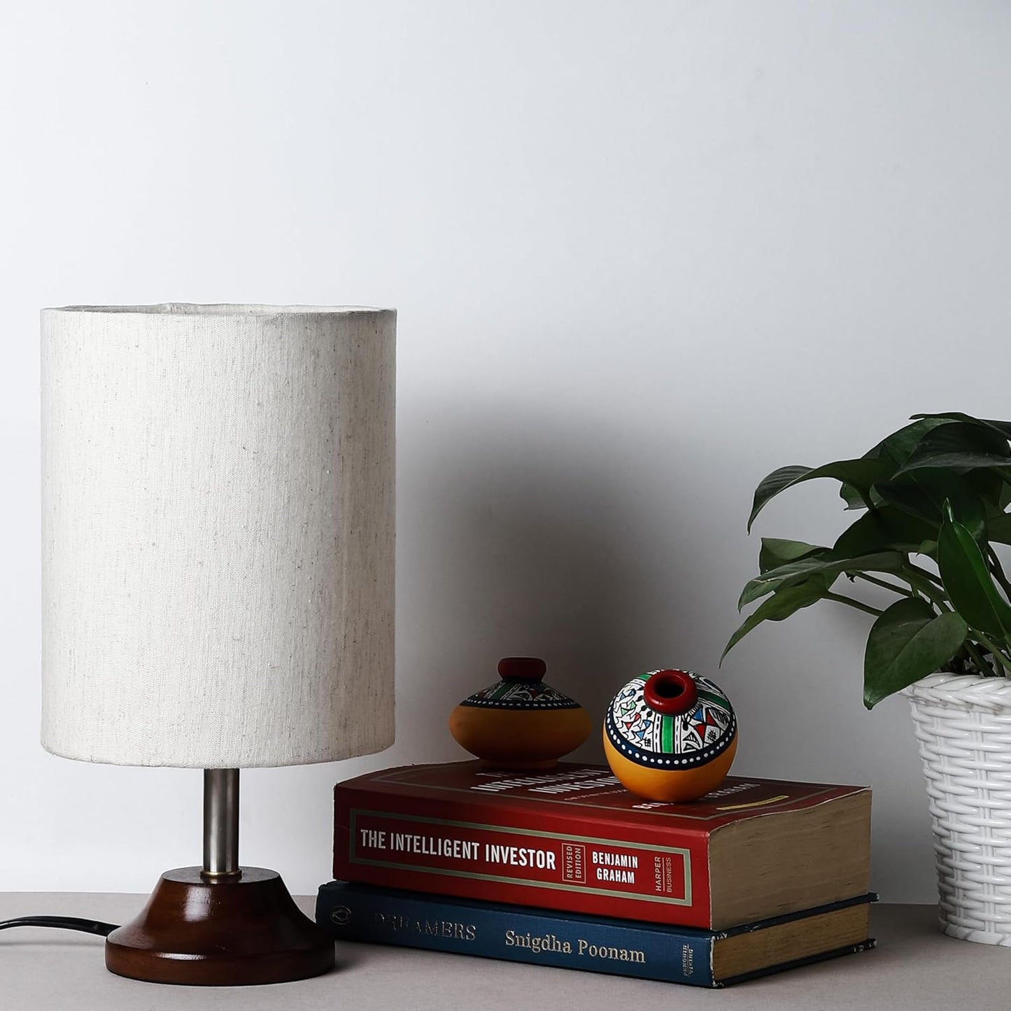 Lexton Wooden Round Table Lamp  Stylish wooden shade, ideal for bedroom, desk, or living room