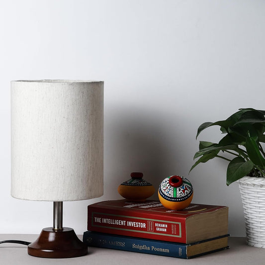 Lexton Wooden Round Table Lamp  Stylish wooden shade, ideal for bedroom, desk, or living room