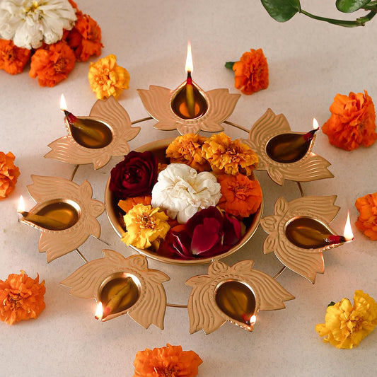 Klassic 7 Lotus Diya Shape Urli Bowl Gold