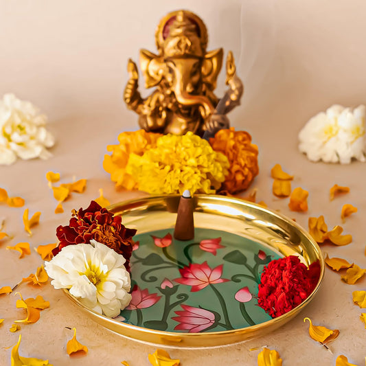 Klassic 6 Inch Handcrafted Brass Thali (Lotus Design)