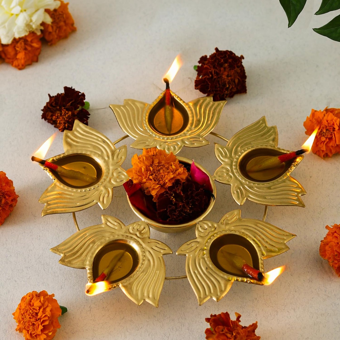 Klassic 5 Lotus Diya Shape Urli Bowl Gold