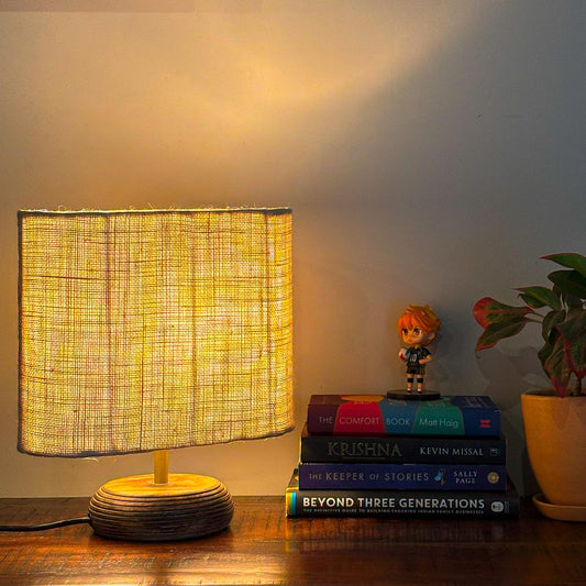 Lexton White Jute Table Lamp with Wood Base