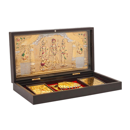 Klassic Ram Darbar Plastic Pooja Box with Hanuman Ji & Gold Plated Temple Frame