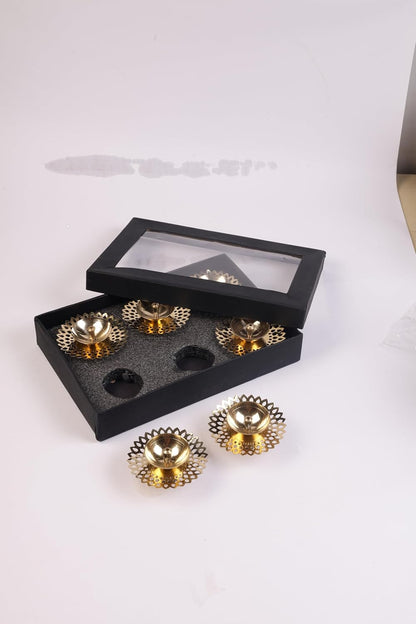 Klassic Pure Brass Flower Design Akhand Deep Diya – Pack of 6