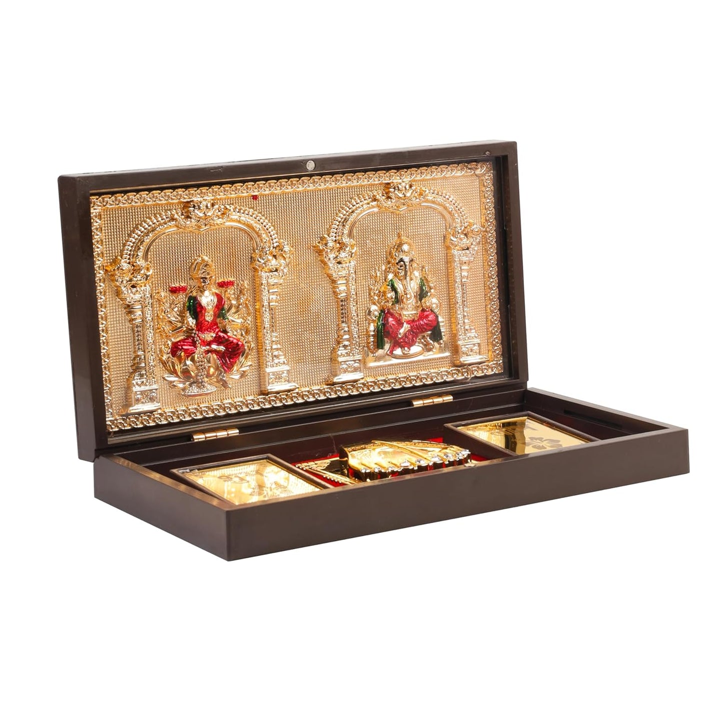Klassic Lakshmi Ganesh Pooja Box with Shubh Labh & Gold Plated Temple Frame