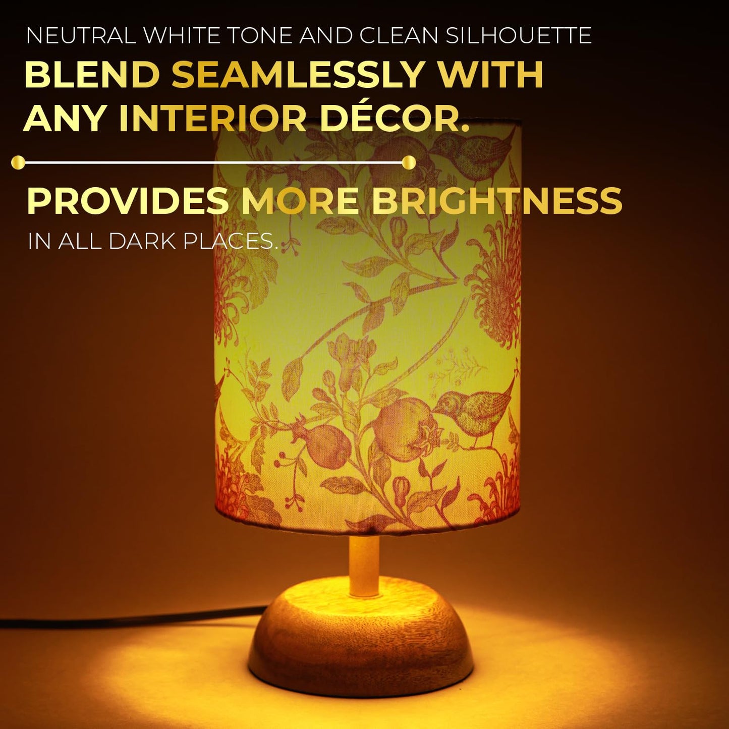 Lexton Birds & Floral Print Table Lamp | Wooden Base | Decorative Accent Light | Without Bulb