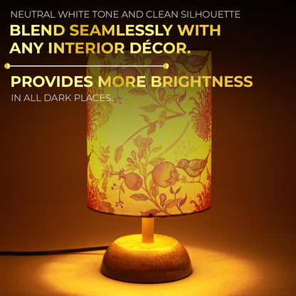 Lexton Birds & Floral Print Table Lamp | Wooden Base | Decorative Accent Light | Without Bulb