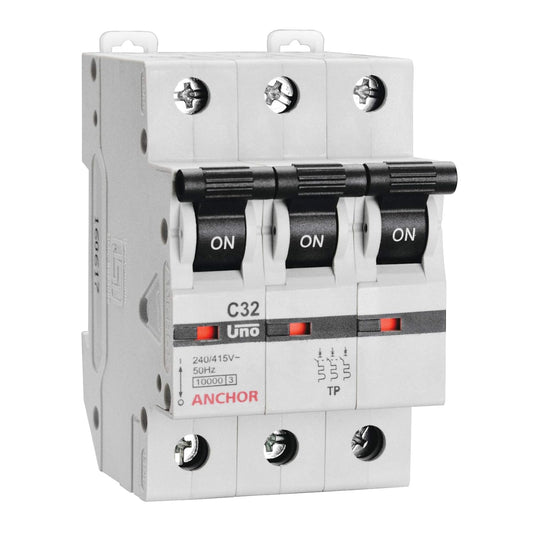 Anchor by Panasonic UNO 63 Amp Triple Pole C Curve MCB | ISI Marked Double Pole 63A Miniature Circuit Breaker (98032)