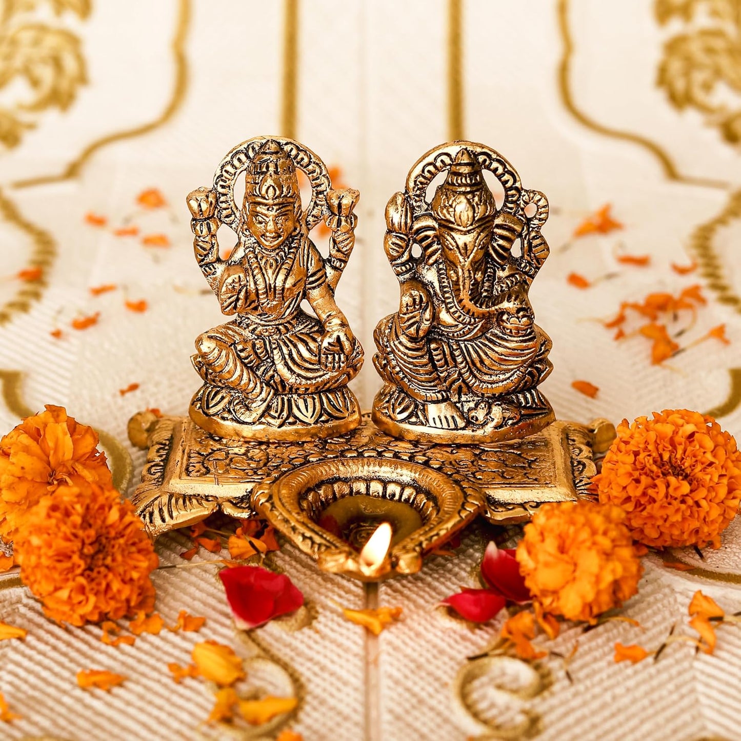 Klassic Ganesha & Laxmi Idol Oil Lamp Gold