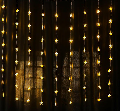 Lexton Warm White Star Curtain Lights | 80 LEDs, 8 Modes, USB Powered