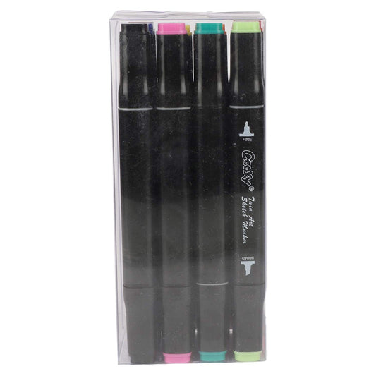 iCraft 12 Pack Dual Tip Marker Set Highlighter Sketch Pen Multicolor in Carry Case Colorful Thick Thin Bold Paint Fine Lines for Kids Adults - Permanent Marker, Multicolour, Standard