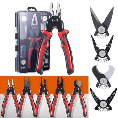 Spartan 5 in 1 multifunctional Pliers Hand Tool Kit With 5 Interchangeable Heads Special For Electricians Combination Lineman Pliers, Cable Cutting, Wire Stripping, Crimping Tools, Sheet Metal Shear