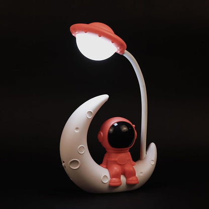 Lexton Astronaut Moon LED Study Lamp | Kids Desk Light Pink