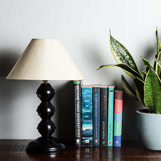 Lexton Black Metal Pillar Table Lamp with Beige Shade