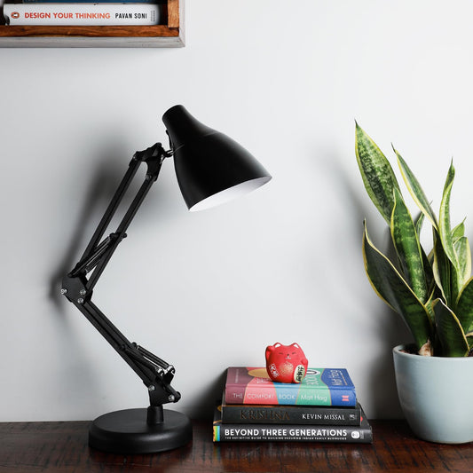 Lexton Black Desk Lamp | Portable Bedside & Study Light, Bulb Not Included
