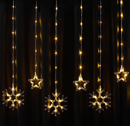 Lexton Star & Snowflake LED Curtain Light – 8 Modes