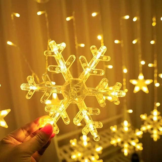 Lexton Snowflake & Star LED Curtain Light | 138 LEDs, Warm White