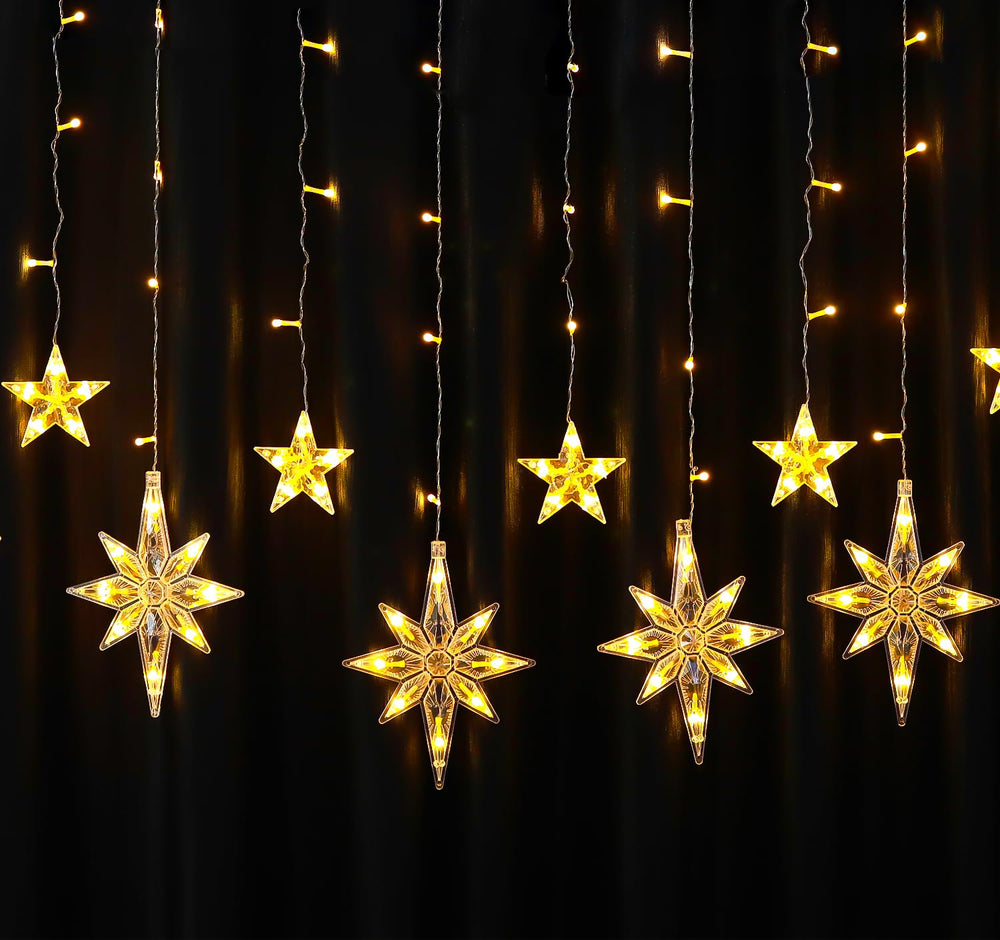 
                  
                    Lexton Decorative 12 Polar Star Curtain LED Light | 6 Polar Star, 6 Christmas Star, 2.5 Meter Long Wire | Suitable for Christmas Decoration, Diwali Lights, Wedding (Pack of 1, Warm White, Corded)
                  
                