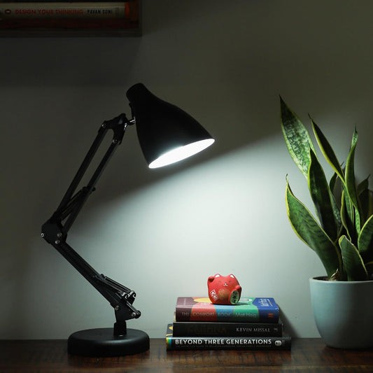 Lexton Black Desk Lamp | Portable Bedside & Study Light, Bulb Not Included