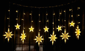 
                  
                    Lexton Decorative 12 Polar Star Curtain LED Light | 6 Polar Star, 6 Christmas Star, 2.5 Meter Long Wire | Suitable for Christmas Decoration, Diwali Lights, Wedding (Pack of 1, Warm White, Corded)
                  
                