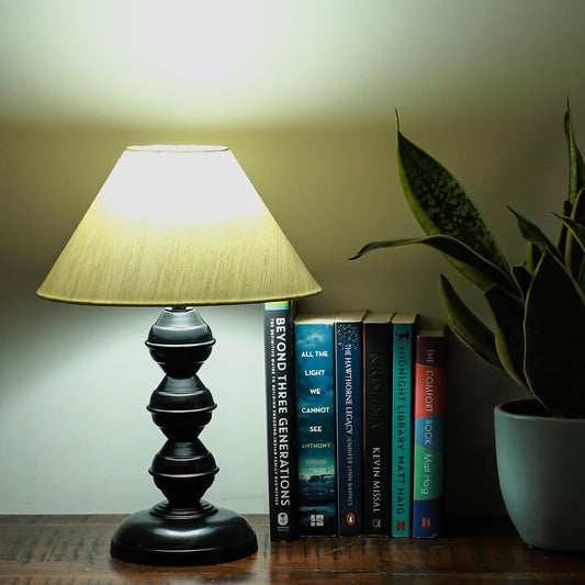 Lexton Black Metal Pillar Table Lamp with Beige Shade