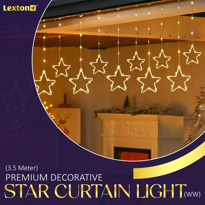 Lexton 3.5m Star Curtain LED Light – 8 Modes, Warm White