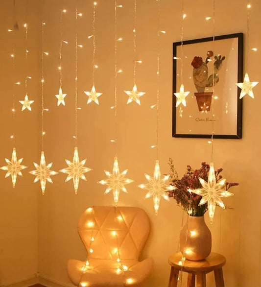 Lexton 5 Star & 5 Snowflake LED Curtain Light – Waterproof, 8 Modes