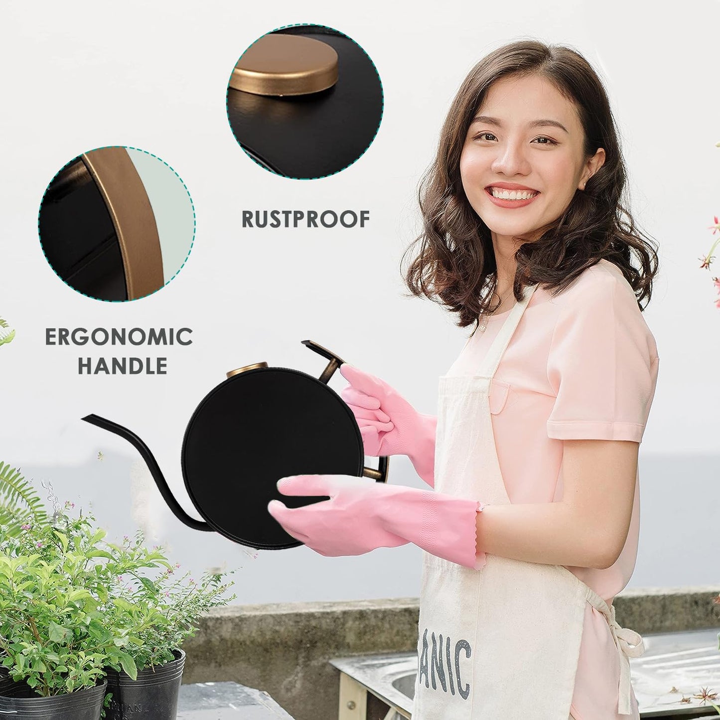 Klassic 2L Metal Watering Can – Black, Indoor & Outdoor Garden Pot