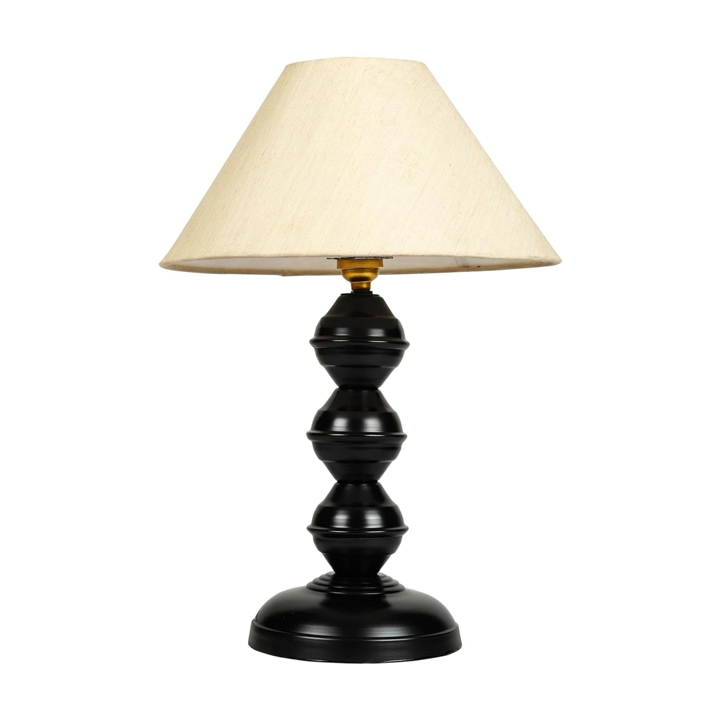 Lexton Black Metal Pillar Table Lamp with Beige Shade
