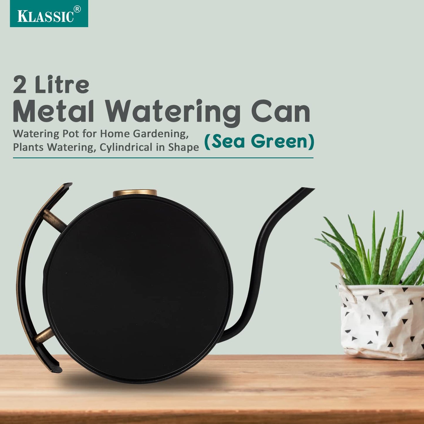 Klassic 2L Metal Watering Can – Black, Indoor & Outdoor Garden Pot