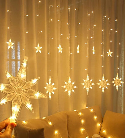 Lexton 5 Star & 5 Snowflake LED Curtain Light – Waterproof, 8 Modes