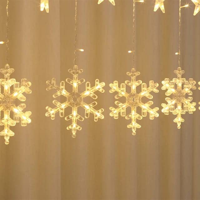 Lexton Snowflake & Star LED Curtain Light | 138 LEDs, Warm White